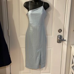 Light blue Lulus mid skirt with angled top and side slit